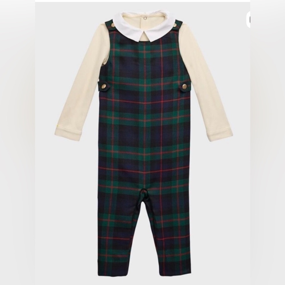 Polo Ralph Lauren Boy's Plaid-Print Wool Overall W/ Bodysuit Size 12M